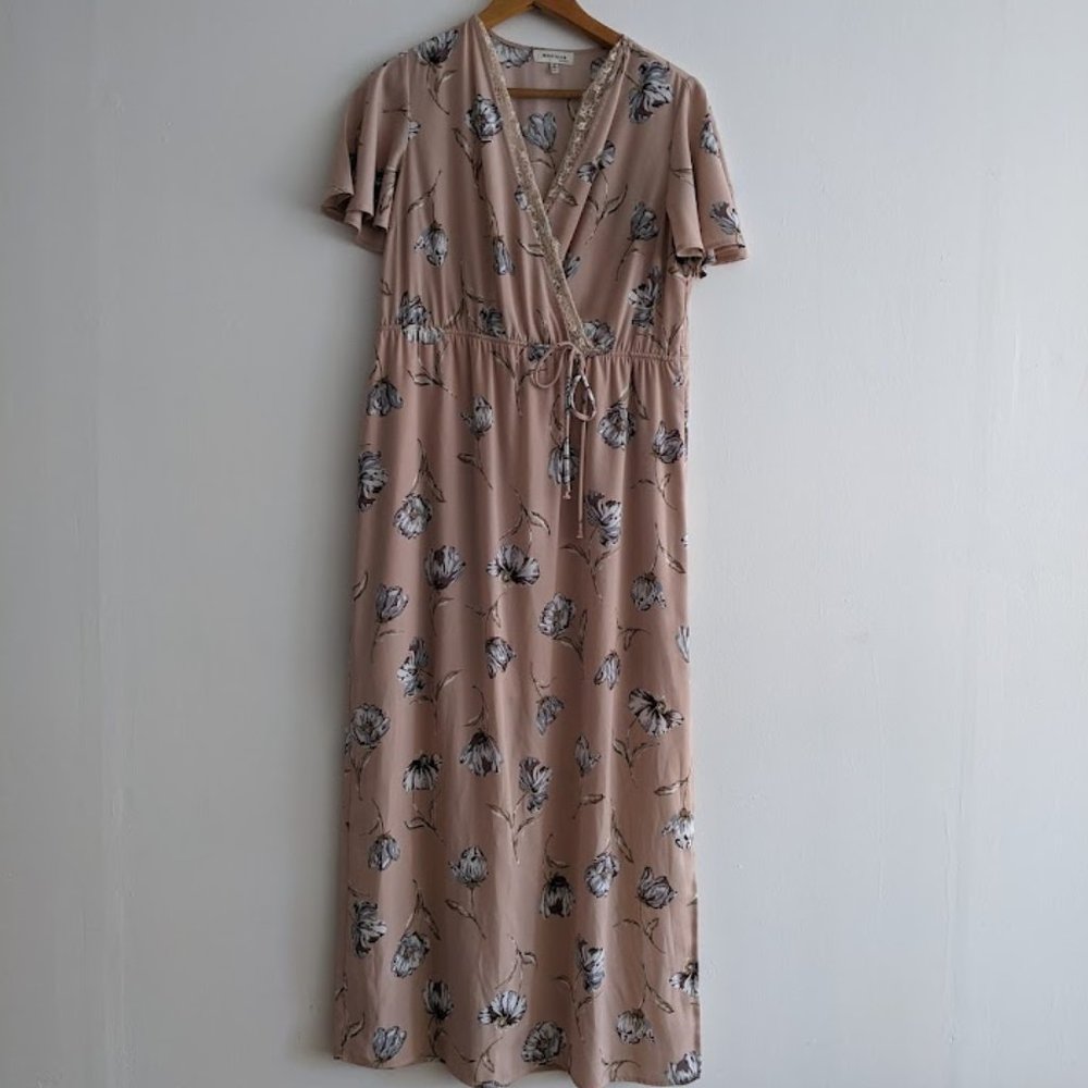 Monteau Pale Pink Floral Maxi Dress Size XL